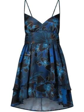 A|LOUD Blue Floral Satin Spaghetti Strap Mini Dress - NEW - EU 40